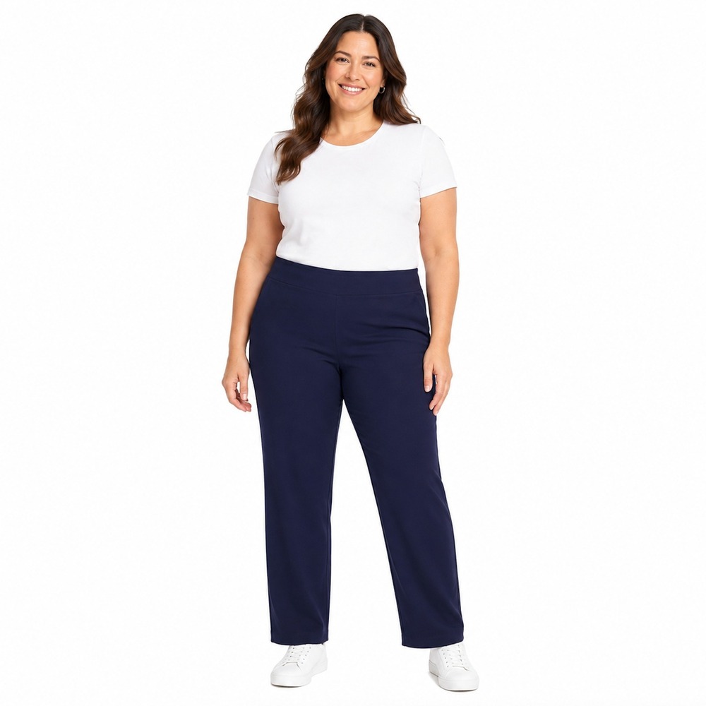 Eileen Fisher Navy Blue Stretch Jersey Straight Leg Pull On Pants MEDIUM